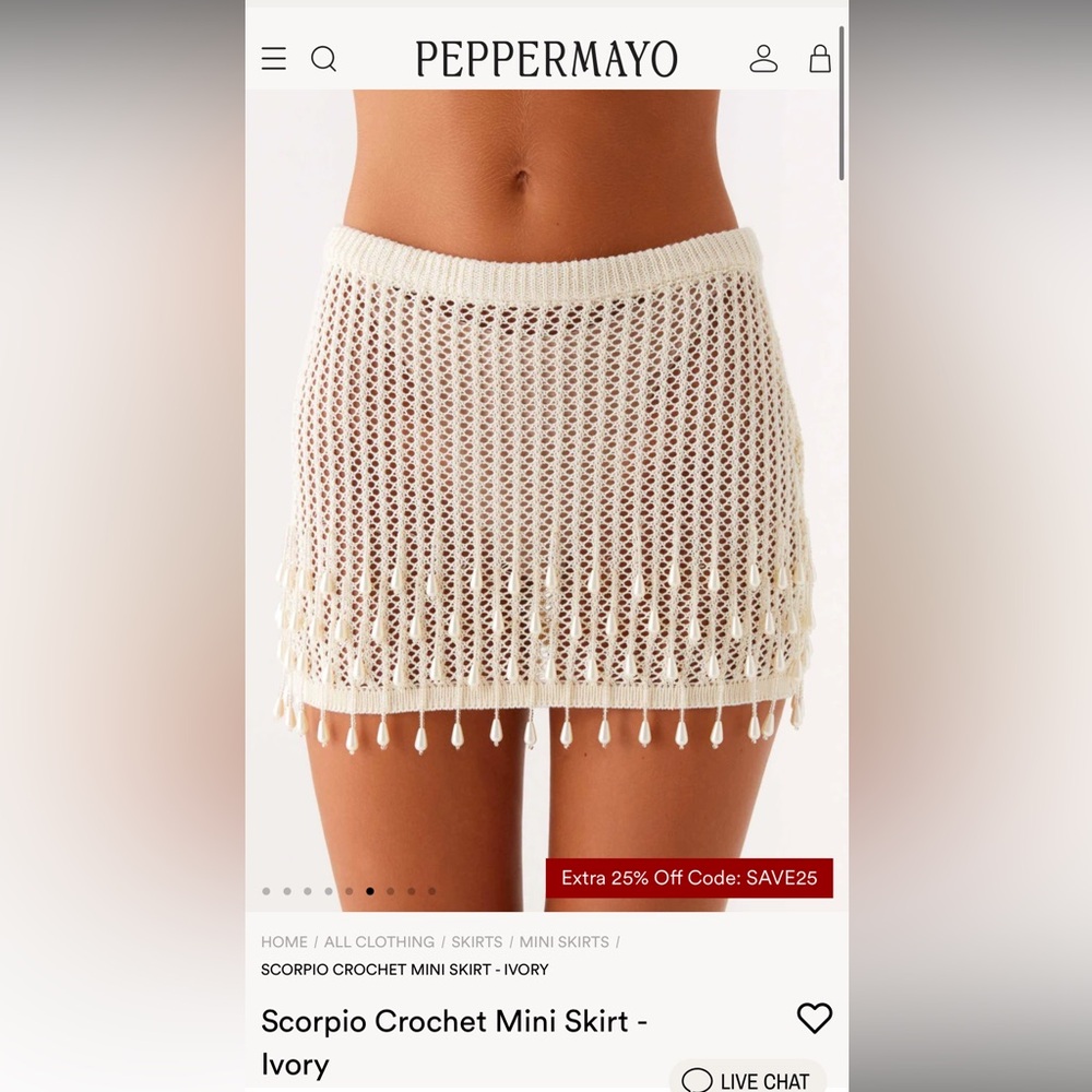 Peppermayo ivory crochet mini skirt